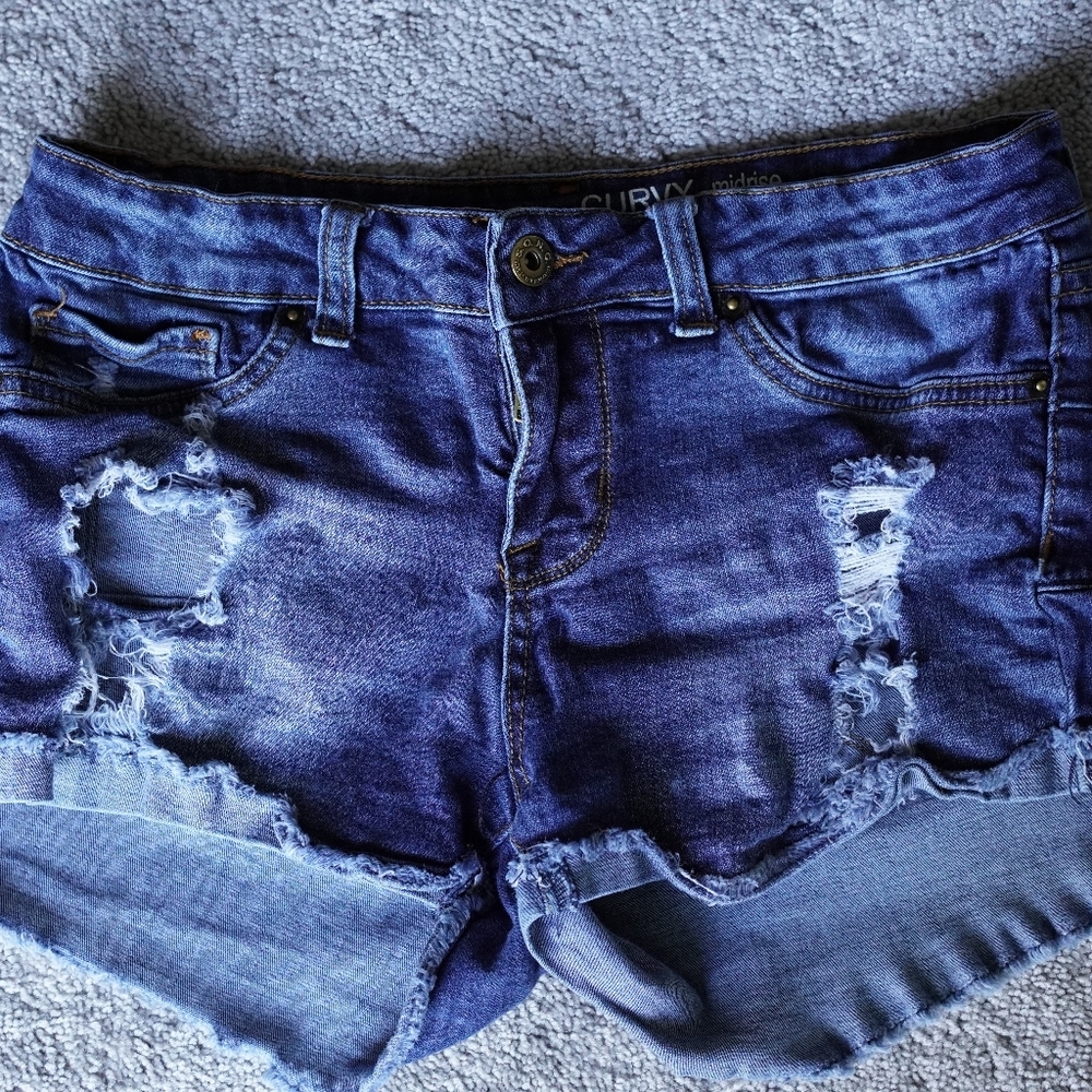 Denim Distressed  Shorts